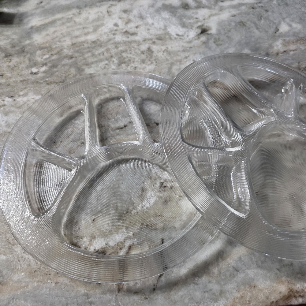 Vintage MCM Clear Glass Divided Paw Animal Print Plates – Set of 2